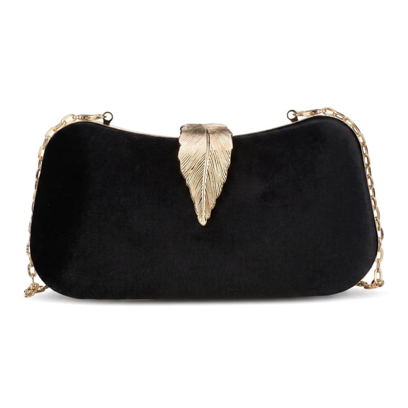 INSPIRE CHIC Velvet Evening Clutch Purse for Women Hard Shell Handbag with Removable Chain Strap Black