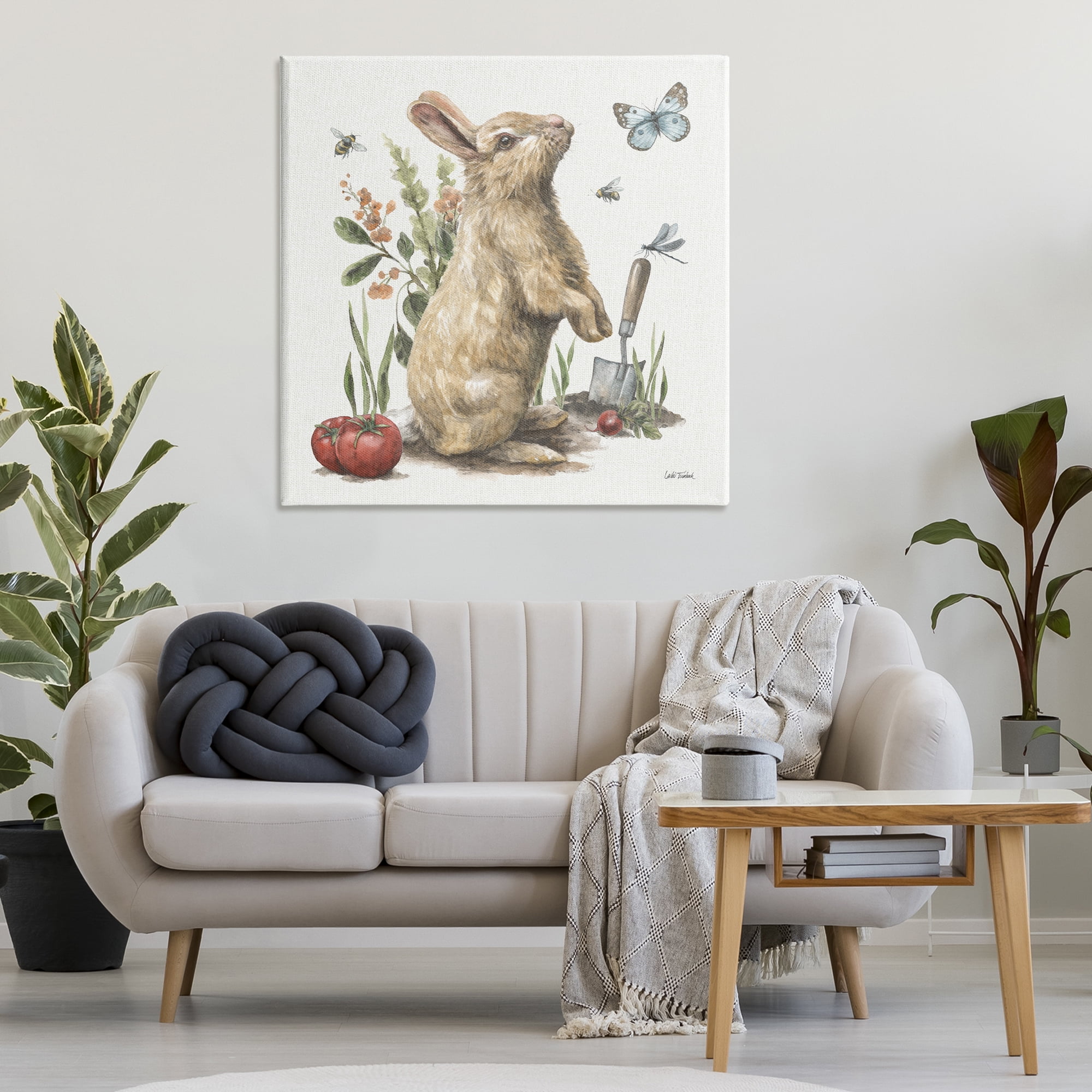 Stupell Industries Garden Patch Rabbit Animals & Insects Painting Gallery Wrapped Canvas Art Print Wall Art, 36 x 36