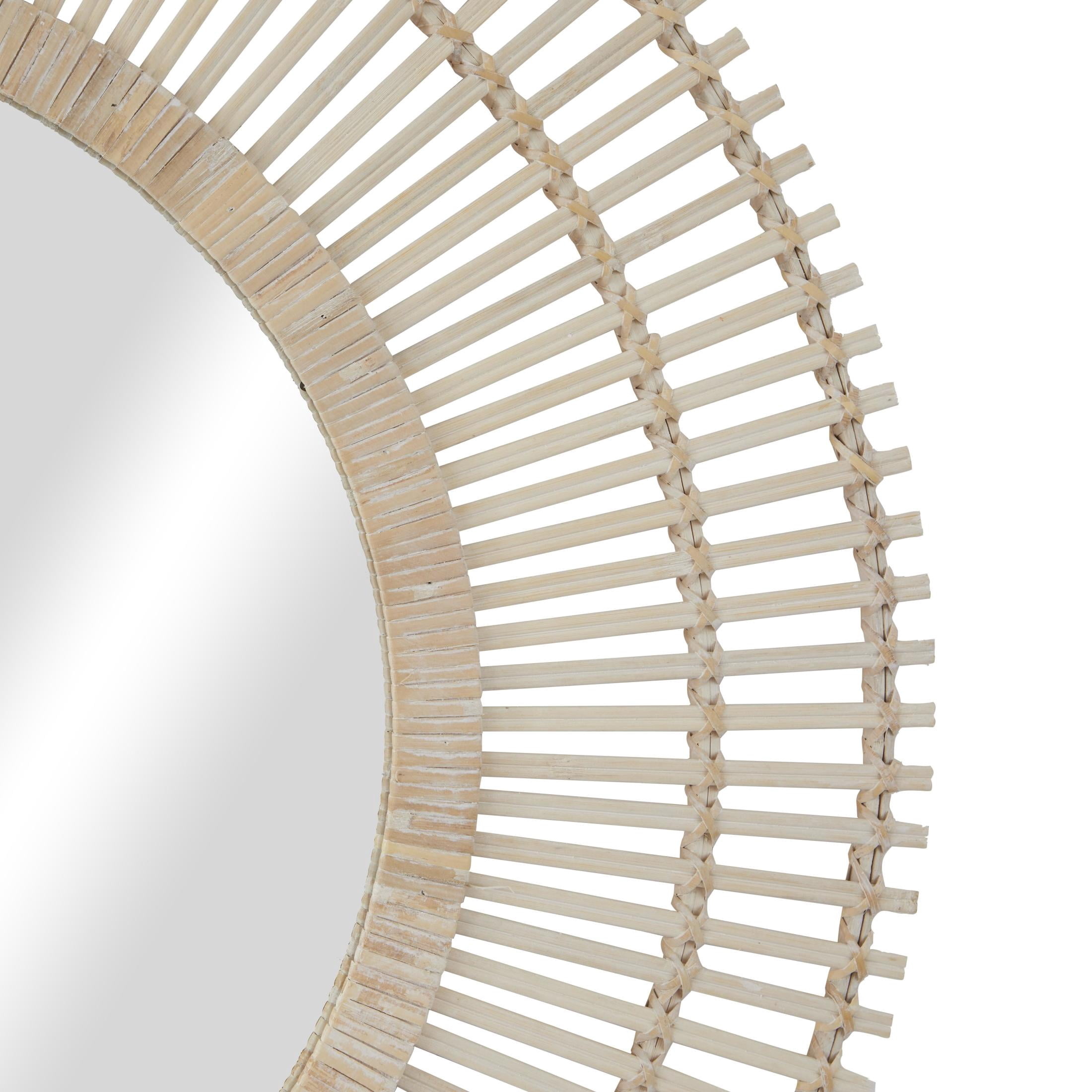 DecMode 36" x 36" Cream Handmade Stick Starburst Wall Mirror with Wrapped Rattan