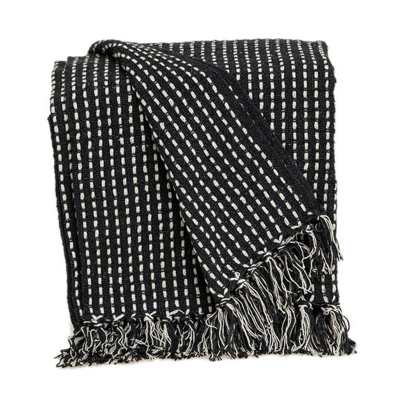Black and White Handloom Woven Throw Blanket