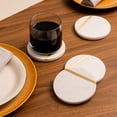 thumbnail image 2 of Cork & Mill Juego de 6 posavasos de mármol – Decoración moderna y estética de lujo para mesa de centro – Mármol blanco con incrustaciones de latón dorado – Posavasos de piedra natural semiabsorbente, 2 of 7