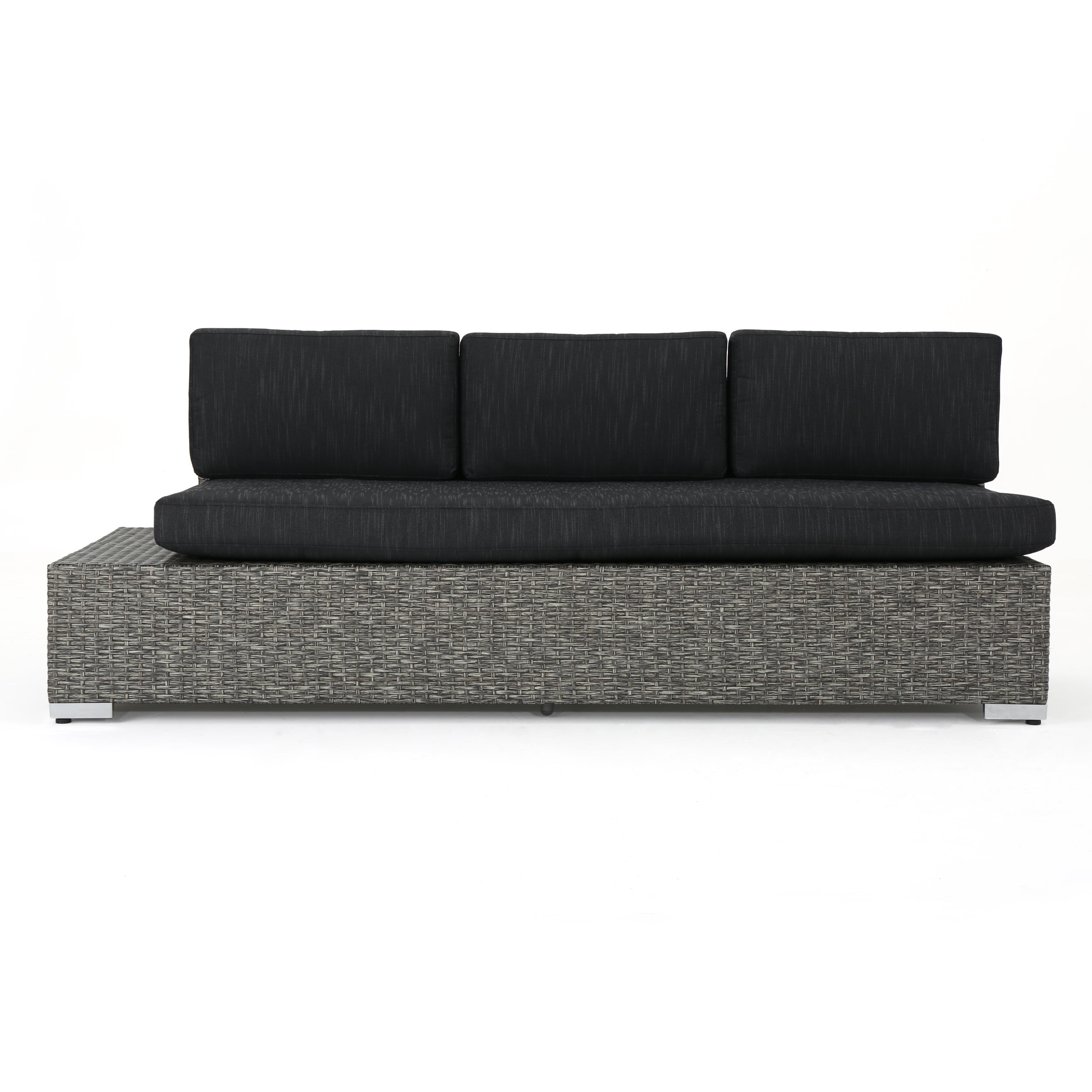 Esther Outdoor 3 Seater Left Wicker Sofa With Cushions, Mixed Black