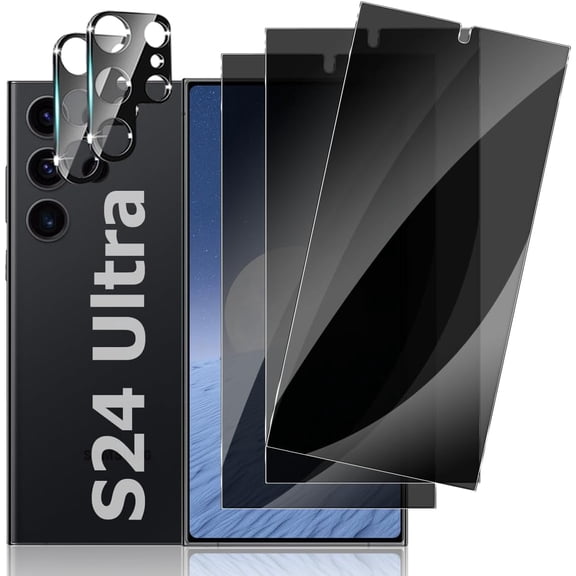 [3 2 Pack] Galaxy S24 Ultra Privacy Screen Protector Tempered Glass and Camera Lens Protector [Anti-Spy] [9H Hardness] Full Coverage Glass Film for Samsung Galaxy S24 Ultra 5G (6.8 Inch)