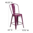 thumbnail image 6 of Flash Furniture Commercial Grade 24" High Purple Metal Indoor-Outdoor Counter Height Stool with Back, 6 of 12