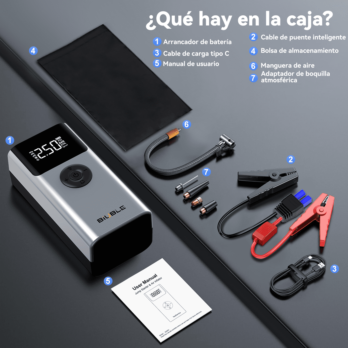 BIUBLE Car Jump Starter with Air Compressor 150PSI, 7500A Portable Car Battery Jump Starter Pack, for Up to 10.0L Gas/8.0L Diesel Engine, 12V Jump Box with USB Quick Charge/3 Modes Lights/LCD Display