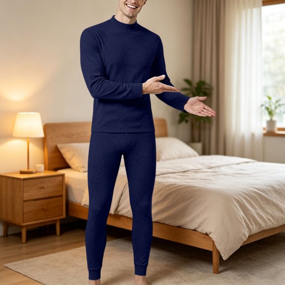 Cagogo Men Plus Size 2 Piece Set Long Sleeve Pullover Tops Elastic Waist Pants Solid Casual Lounge Matching Outfits Vacation Travel Tracksuit, Navy 3XL