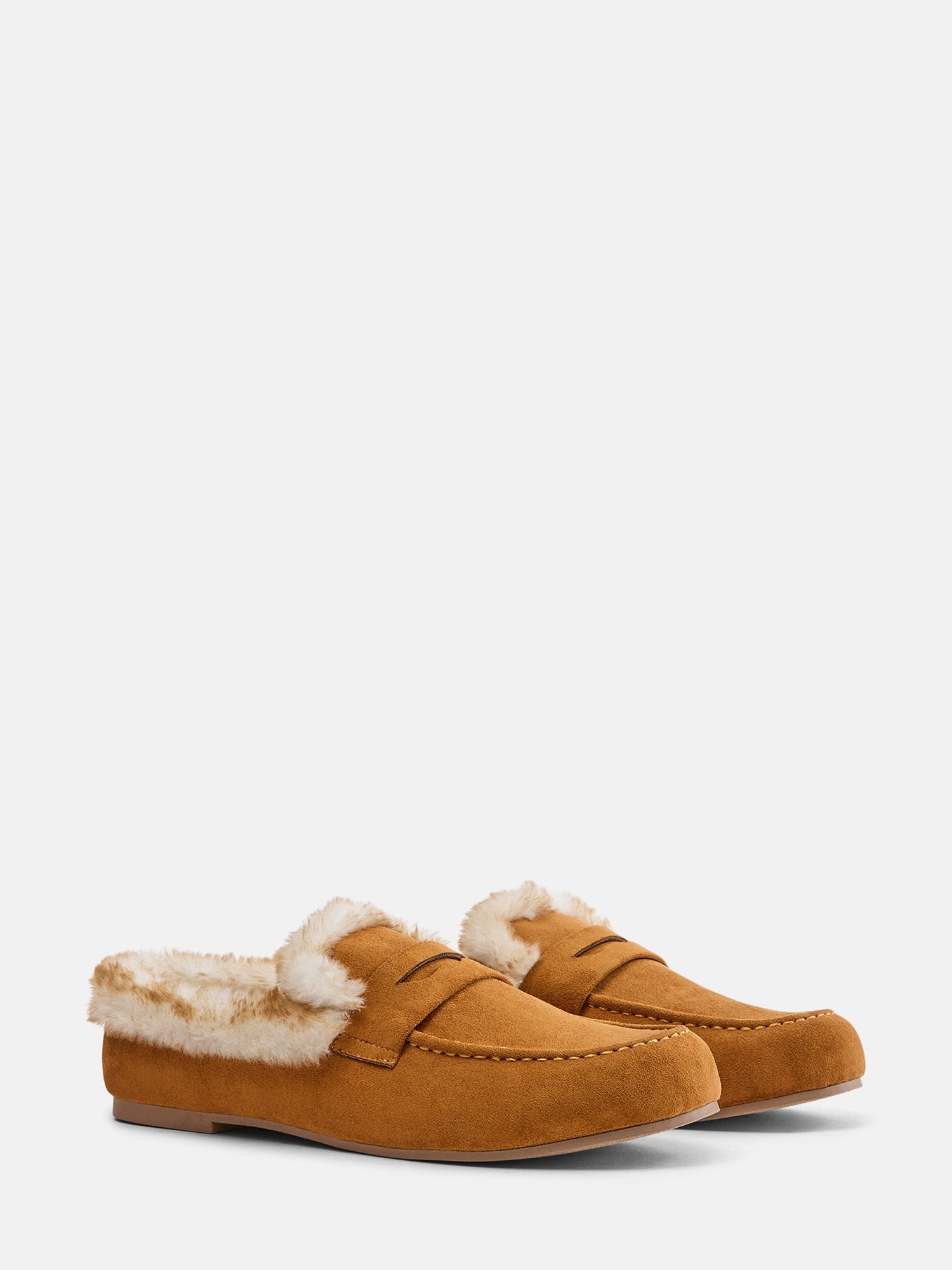 Joyspun Women's Loafer Mule Slippers with Faux Fur Lining