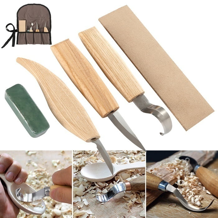5pcs Spoon Carving Sets Woodpecker Dry Hand Wood Carving Tools Hook