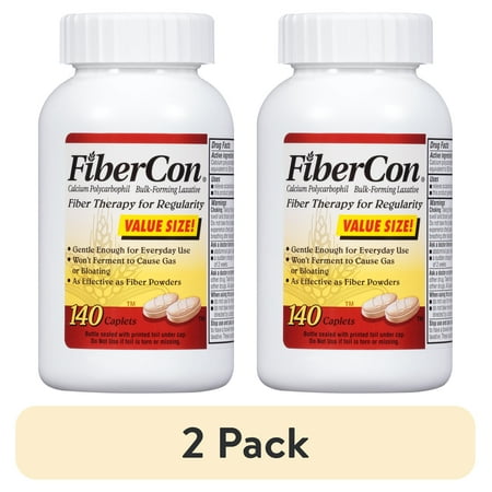 (2 pack) Fibercon Fiber Therapy for Regularity (Calcium Polycarbophil) Caplets 140 ct Bottle