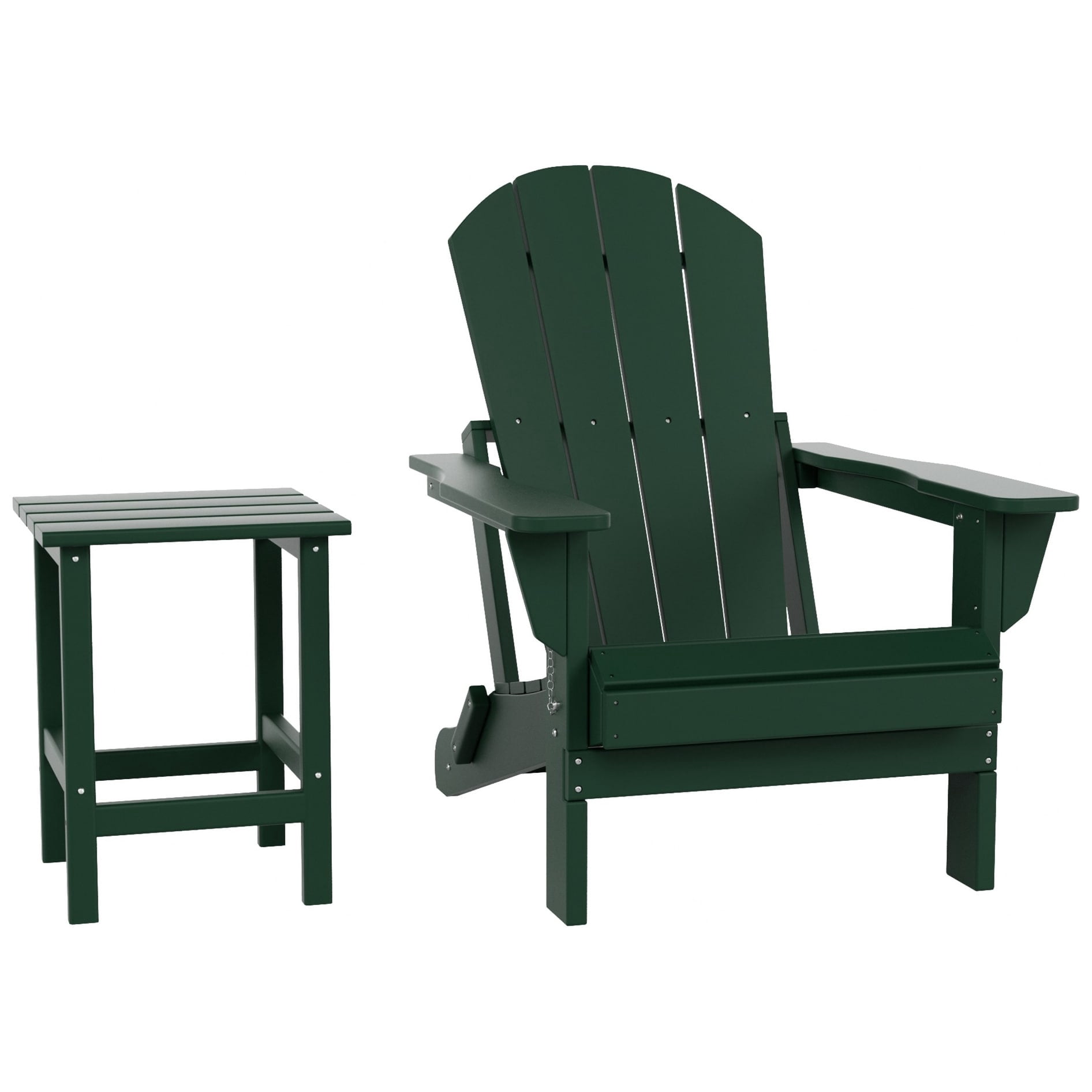 Polytrends  Laguna Hdpe All Weather Outdoor Patio Foldable Adirondack Chair With Side Table (2-Piece Set) Dark Green