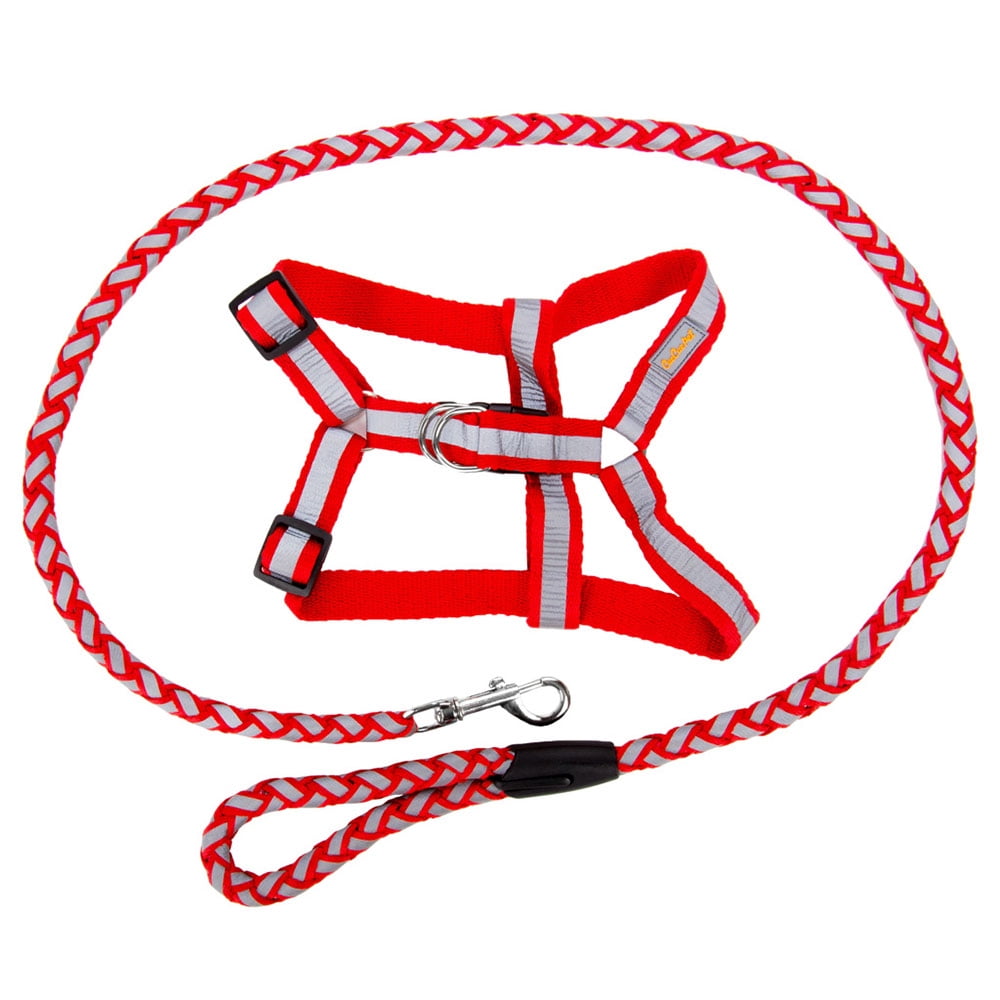 CUECUEPET Braided Choke Free Reflective Dog Harness and Leash for Daytime and Evening Walking