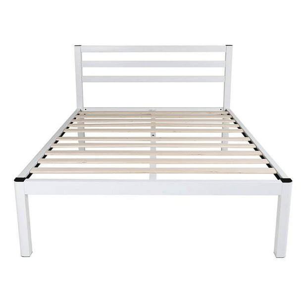 Intellibase 18 Inch Wood Slat White, White Metal Queen Bed