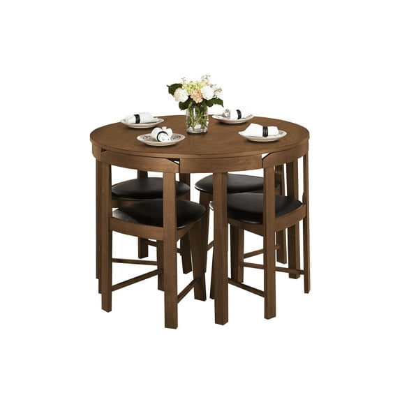 Comedor redondo madera Rematesmxmuebles Harrisburgh 4 sillas color nogal CONTEMPORANEO