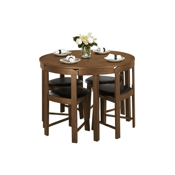 Comedor redondo madera Rematesmxmuebles Harrisburgh 4 sillas color nogal CONTEMPORANEO