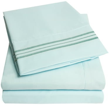 1800 Thread Count 4 Piece Deep Pocket Bedroom Bed Sheet Set California King - Light Blue