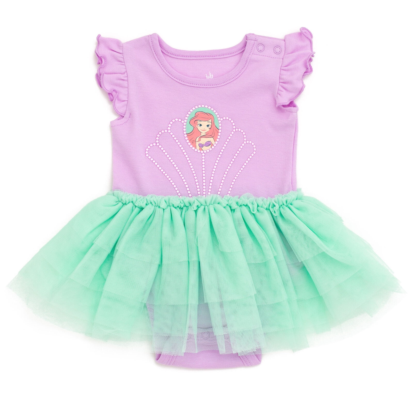 Disney Princess Ariel Cosplay Bodysuit With Skirt Overlay & Headband Outfit Set Newborn to Infant
