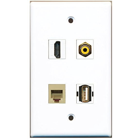 RiteAV - 1 Port HDMI 1 Port RCA Yellow 1 Port USB A-A 1 Port Phone RJ11 RJ12 Beige Wall Plate