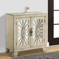 thumbnail image 6 of Benjara Console Table with 2 Glass Doors and Floral Motif- Antique White, 6 of 6