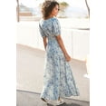 thumbnail image 3 of LASCANA Women's Floral Puff Sleeve Maxi Dress Smocking, 3 of 5