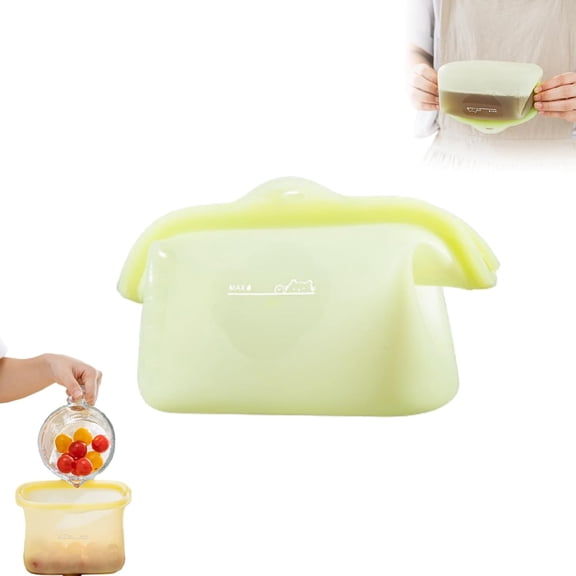 Reusable Silicone Food Storage Bags, 4 Cup Stand Up Leakproof for Freezer Microwave, Lunch Leftovers Meal Prep(Green)