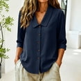 thumbnail image 3 of YTCAMLO 100%Cotton Button Down Shirts for Women Casual Cute Collared 3/4 Sleeve Dress Shirts Summer Lightweight Loose Blouses, 3 of 8