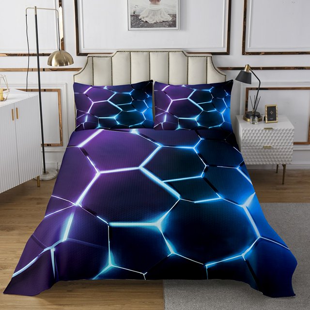 Erosebridal Teens Geometry Bedspread Sets King Size, Futuristic Abstract Bed Quilt, Square Striped Decor,