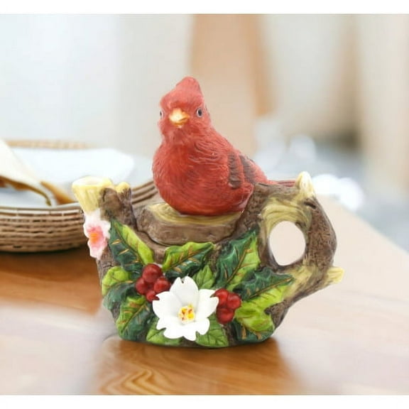 Ceramic Cardinal Bird Mini Teapot Figurine 2.875in Home Gift