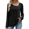 thumbnail image 4 of Womens Sweatshirt V-Neck Long Sleeve Solid T-shirt Casual Button Tops Black M, 4 of 6