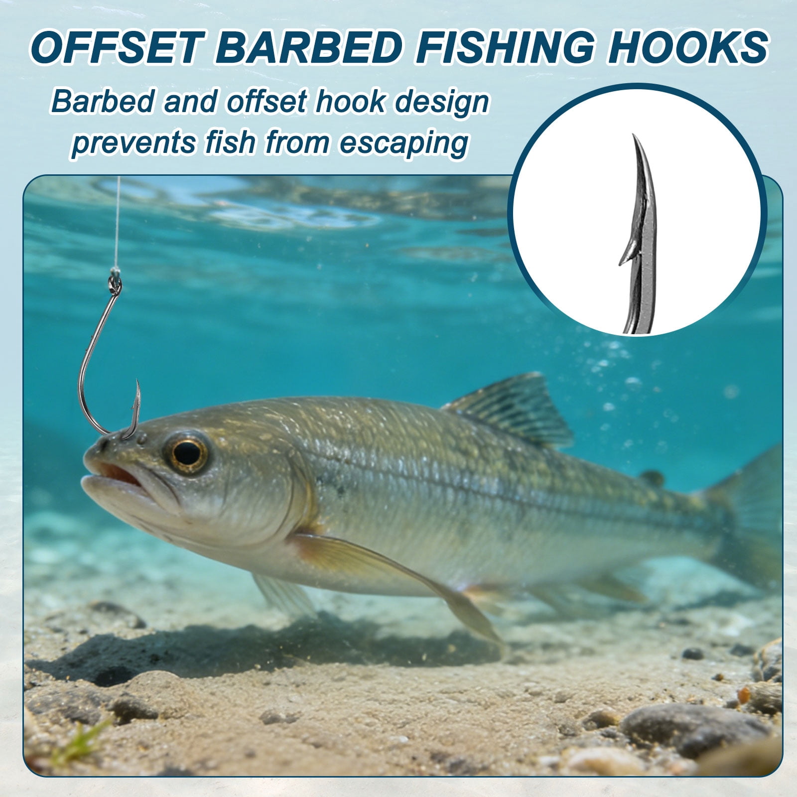 Uxcell Bait Holder Fishing Hook, High Carbon Steel Double Barbed J Fishing Hook Closed Eye, Offset, 4/0# & Black & 100Pcs - Fitting For(Saltwater/Freshwater Rigs)