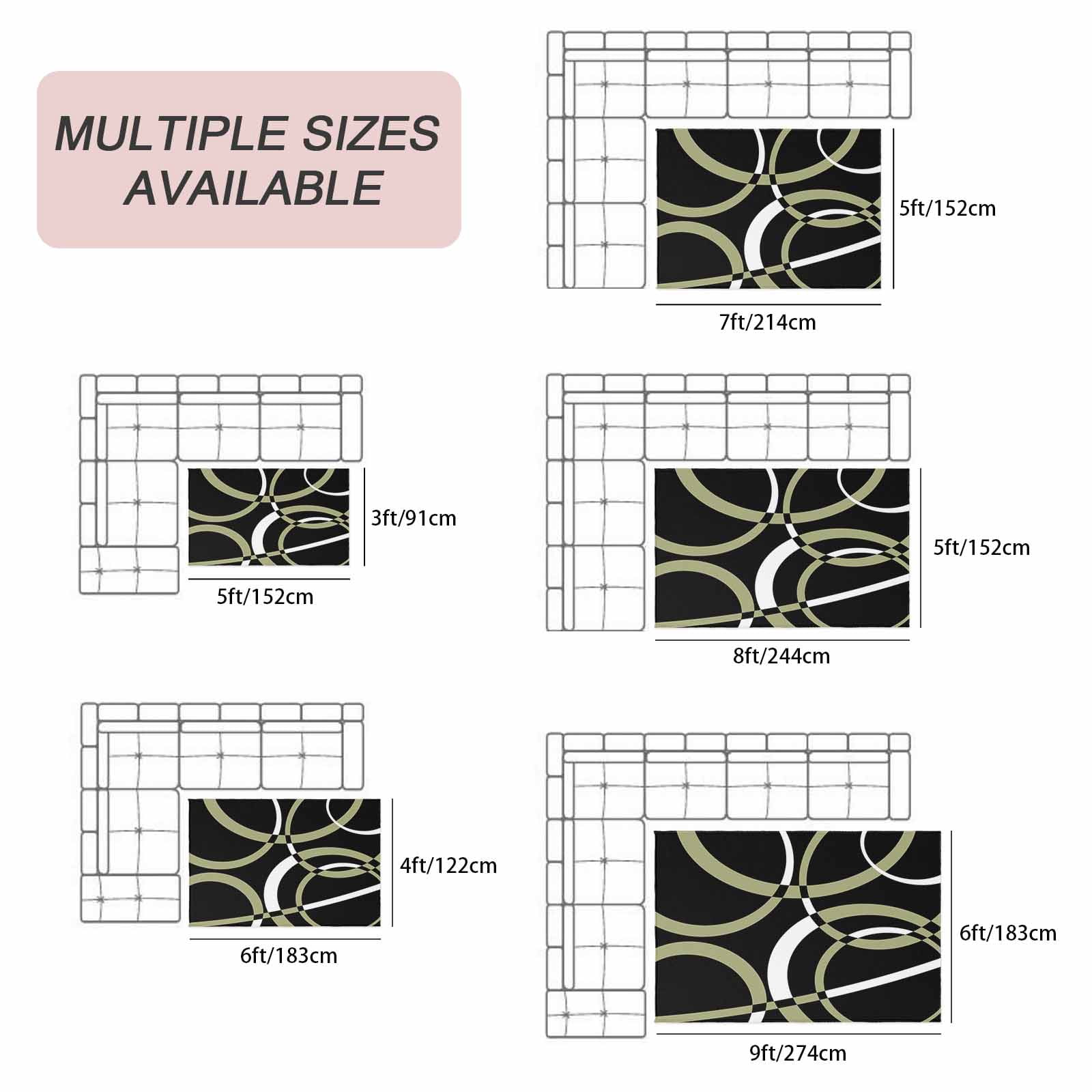 Black Geometric Outdoor Rug for Patio/Deck/Porch, Non-Slip Large Area Rug 5 x 8 Ft, Modern Sage Green White Striped Art Indoor Outdoor Rugs Washable Area Rugs, Reversible Camping Rug Carpet Runner