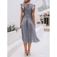 thumbnail image 5 of Vestido Miessial, vestido midi de lino de verano, cuello cuadrado, gris para mujer, 5 of 5