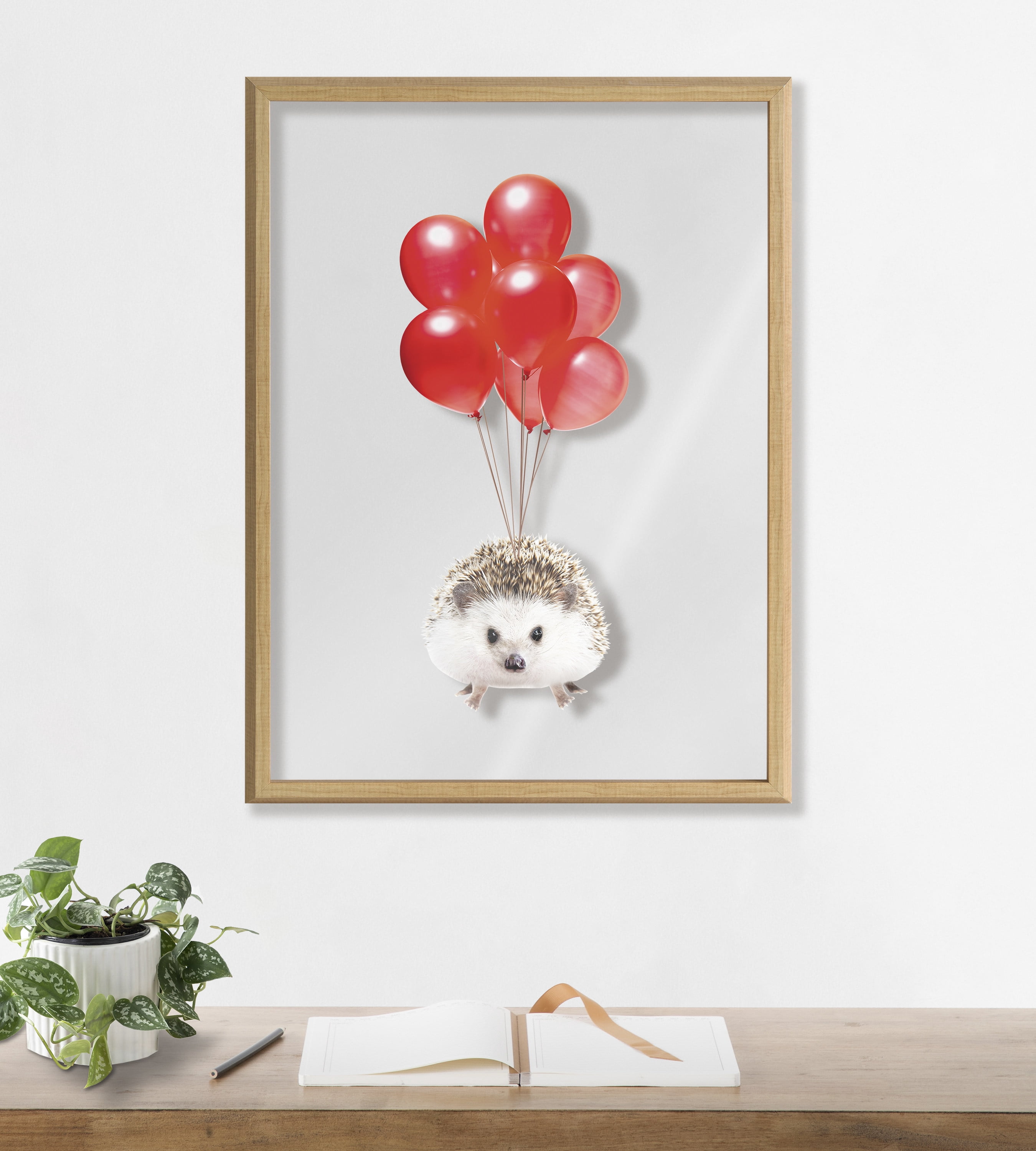 Blake Hedgehog Balloons 18 in x 24 in Framed Painting Art Prints, by Kate and Laurel