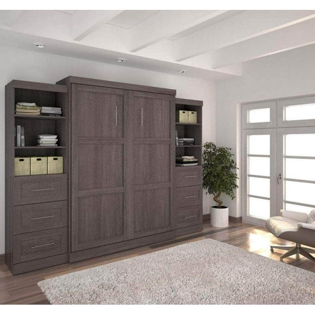 Bestar Pur Lit Escamotable Mural Format Grand de 115 Pouces avec 2 Unités de Rangement - Offert en 3 Couleurs