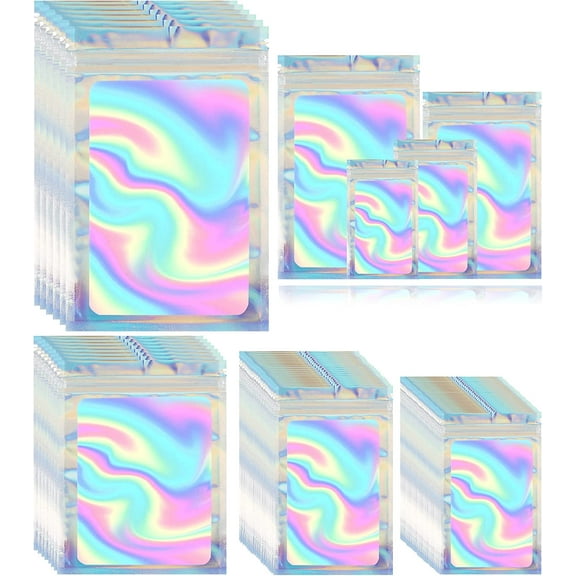 Resealable Smell Proof Mylar Bags Set of 150 - Holographic Design