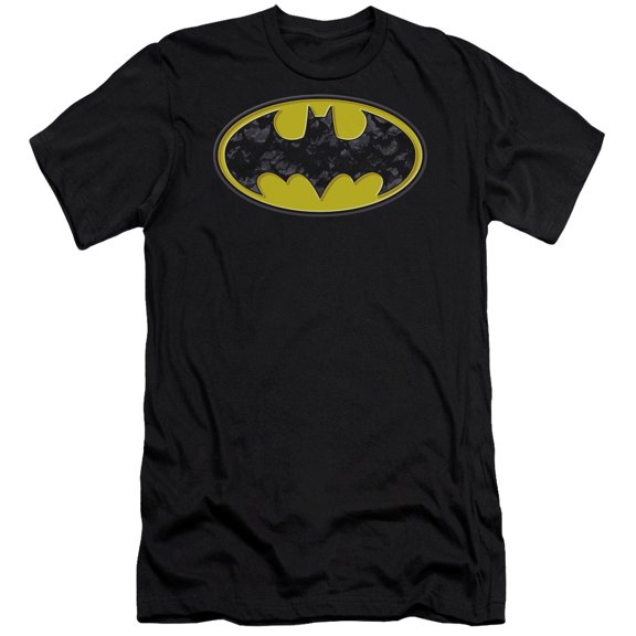 Batman Bats In Logo Premium Canvas T-Shirt Adult Slim Fit 30/1 Black