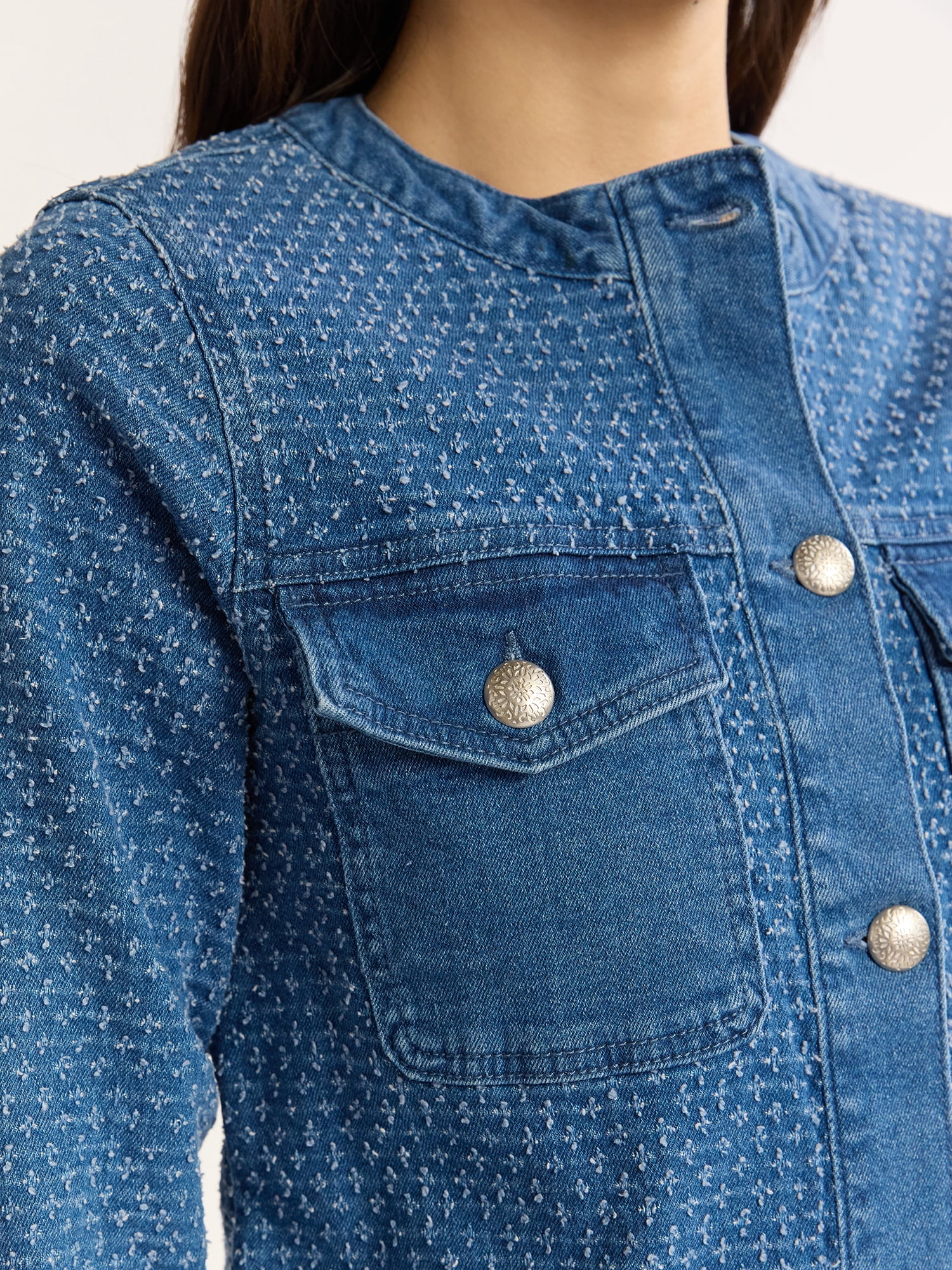 Time and Tru Women's Clip Dot Denim Jacket, Sizes XS-XXXL