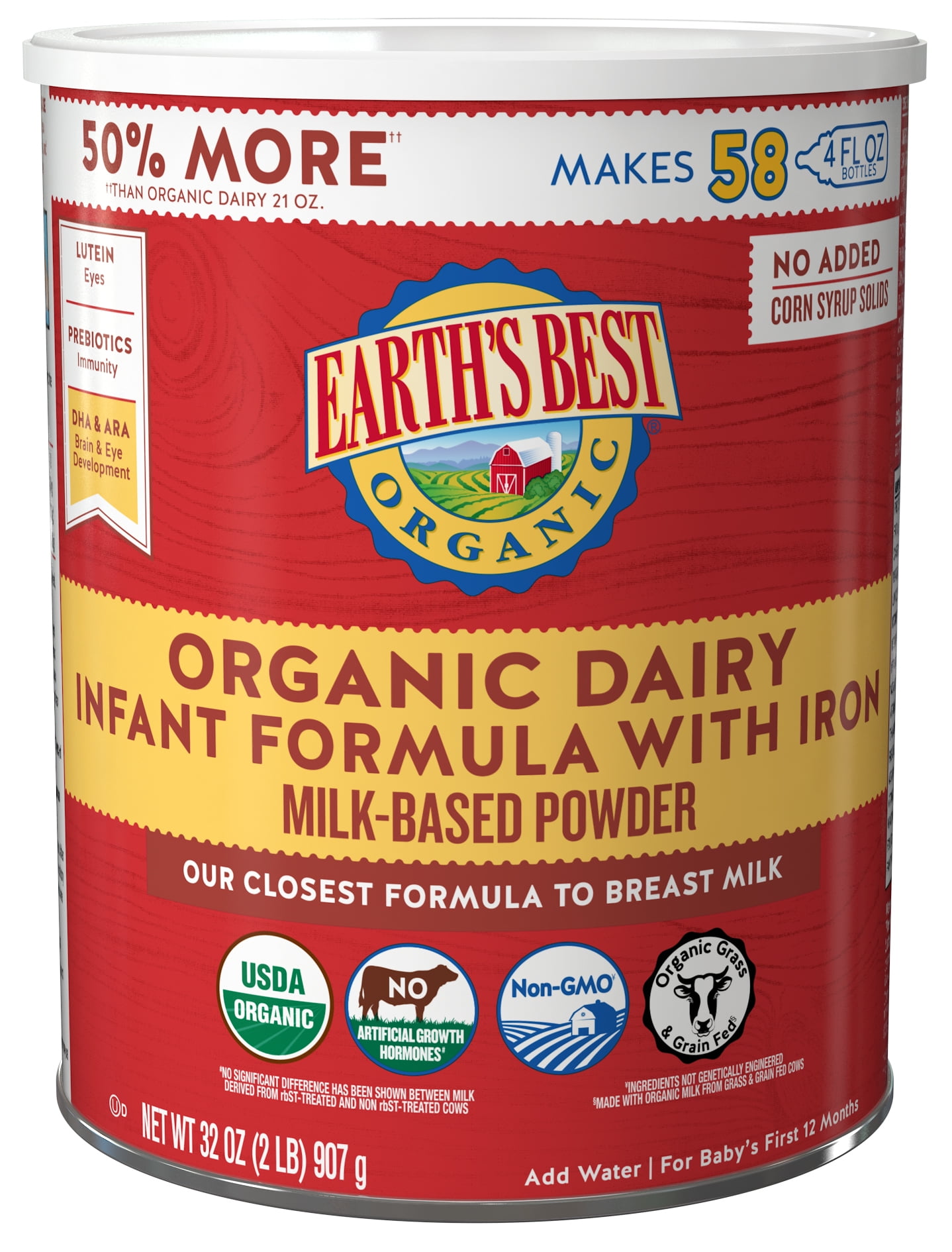 Earth's Best Organic Dairy Infant Powder Formula with Iron, Omega3 DHA