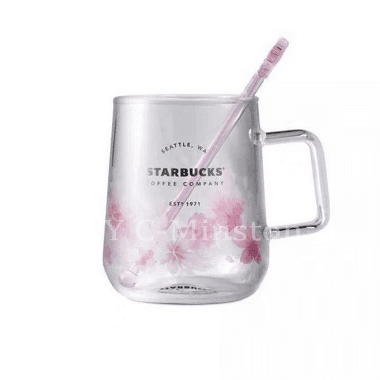 New Starbucks Glass Cup Color-Changing Pink Sakura Coffee Cup with + Rod