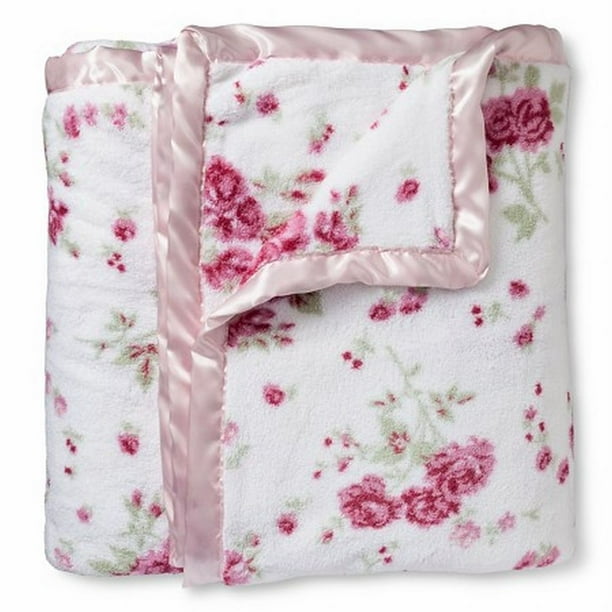 Simply Shabby Chic Pink Floral Twin Bed Plush Fleece Blanket