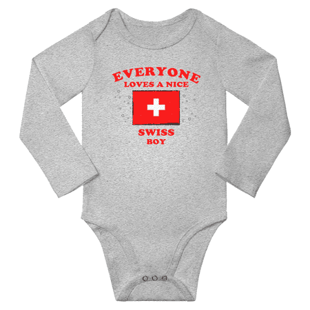 

Everyone Loves a Nice Swiss Boy Baby Long Slevve Bodysuits (Gray 18-24 Months)