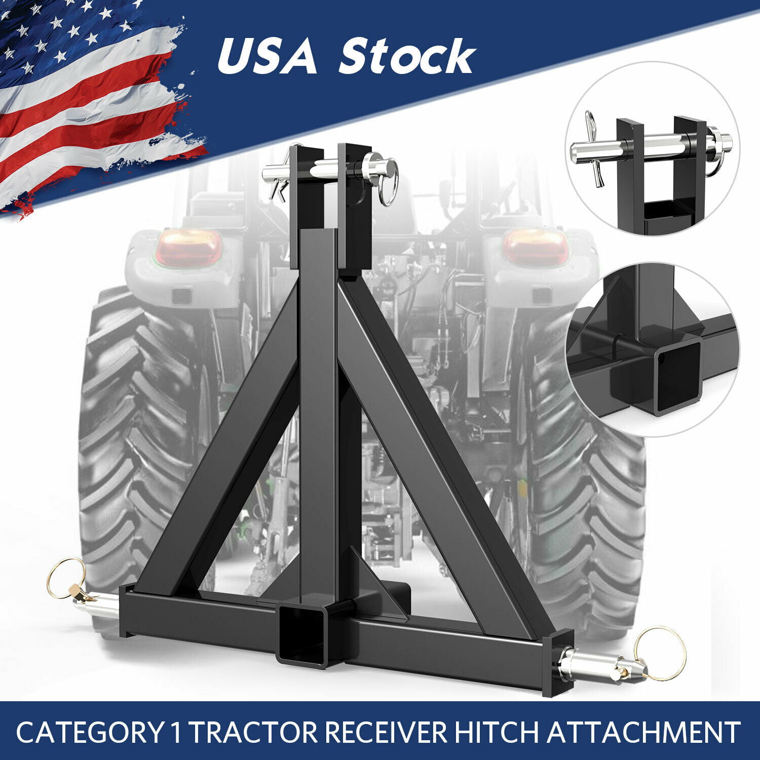 New Category 1 Drawbar Tractor Trailer 2'' hitch receiver 3 Point Attachment 