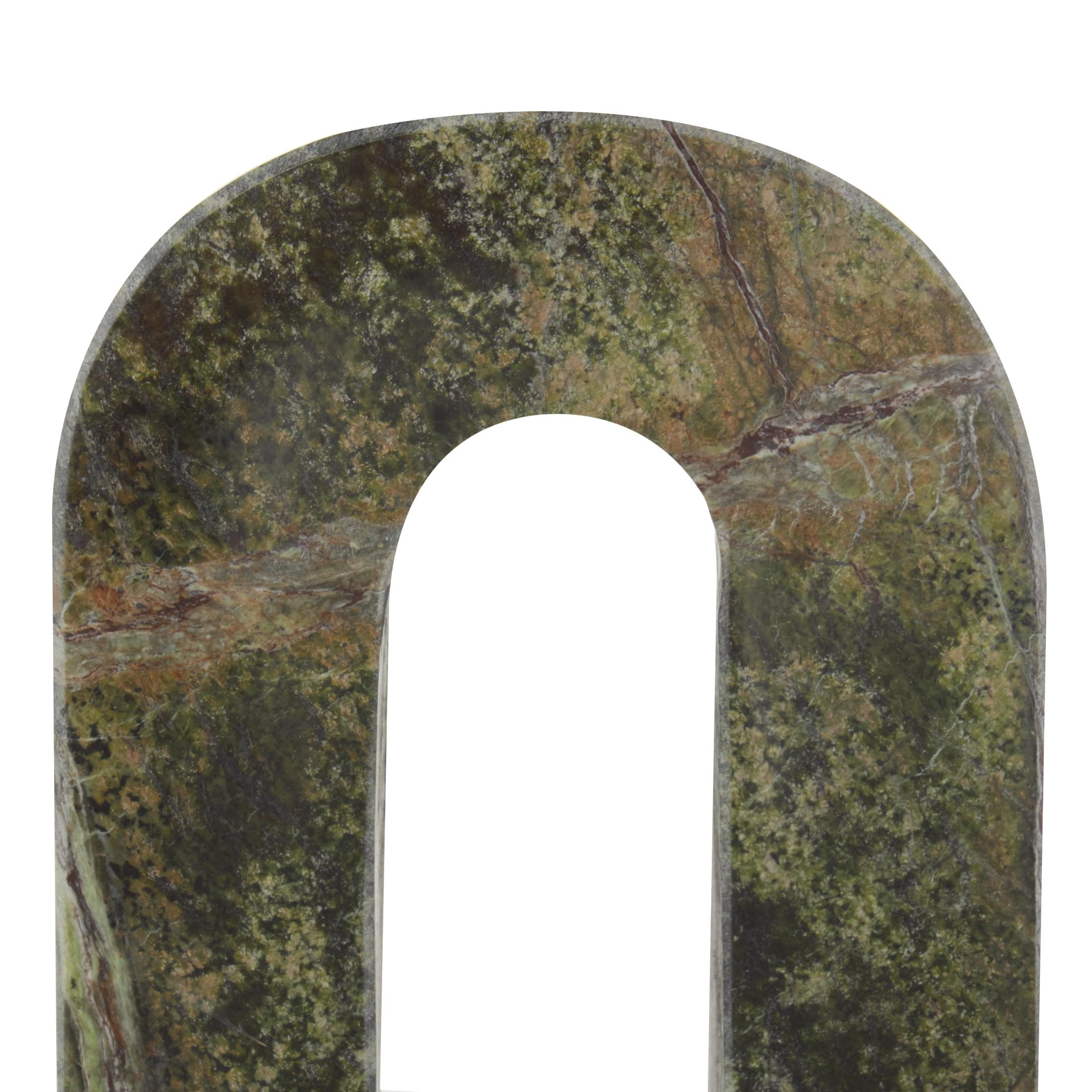 DecMode 4" Arched Geometric Green Marble Bookends (Set of 2)