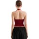 thumbnail image 4 of Camiseta sin mangas SUUKSESS para mujer, con doble forro, sin espalda, color rojo vino, 4 of 6