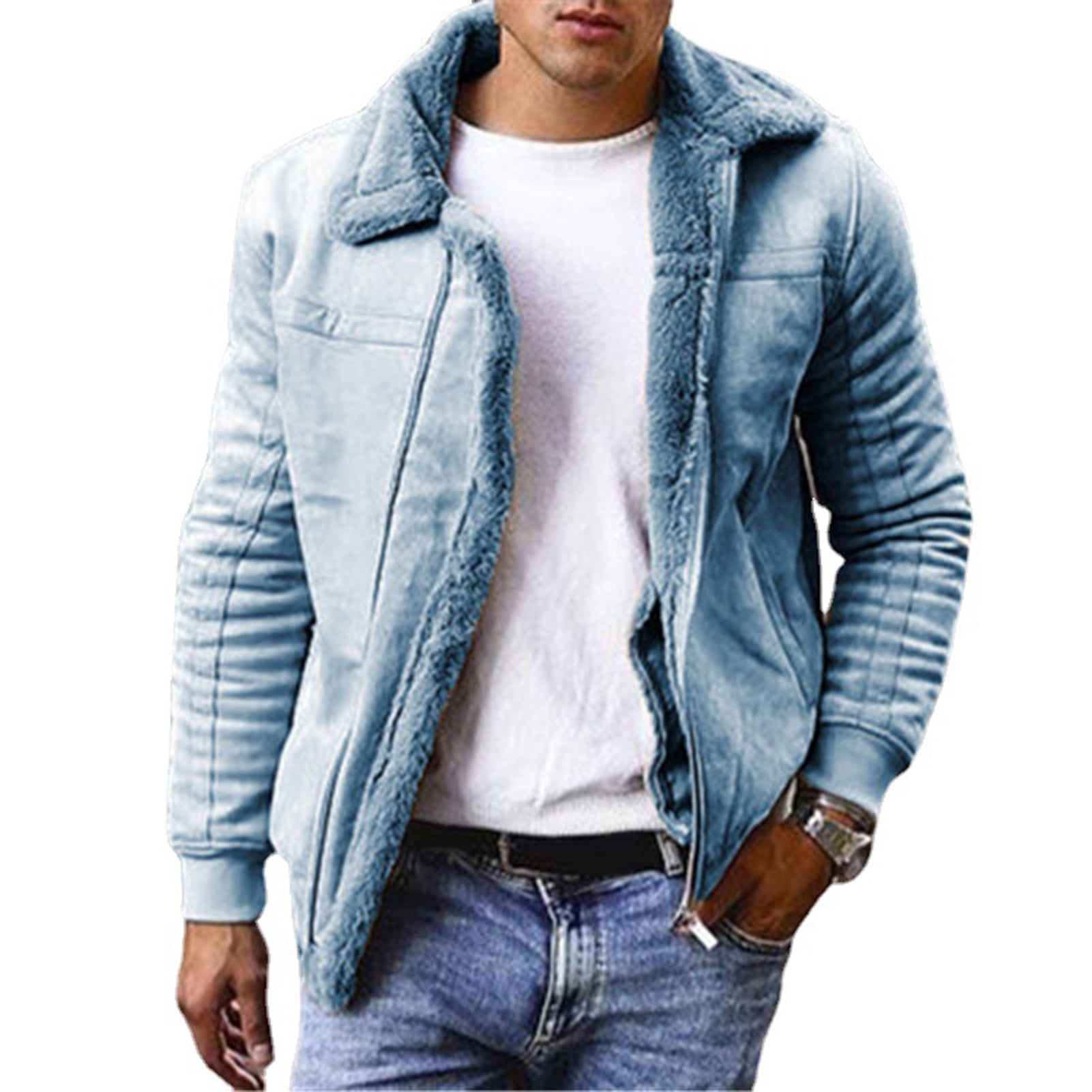 Men Coat Solid Color Faux Leather Plus 