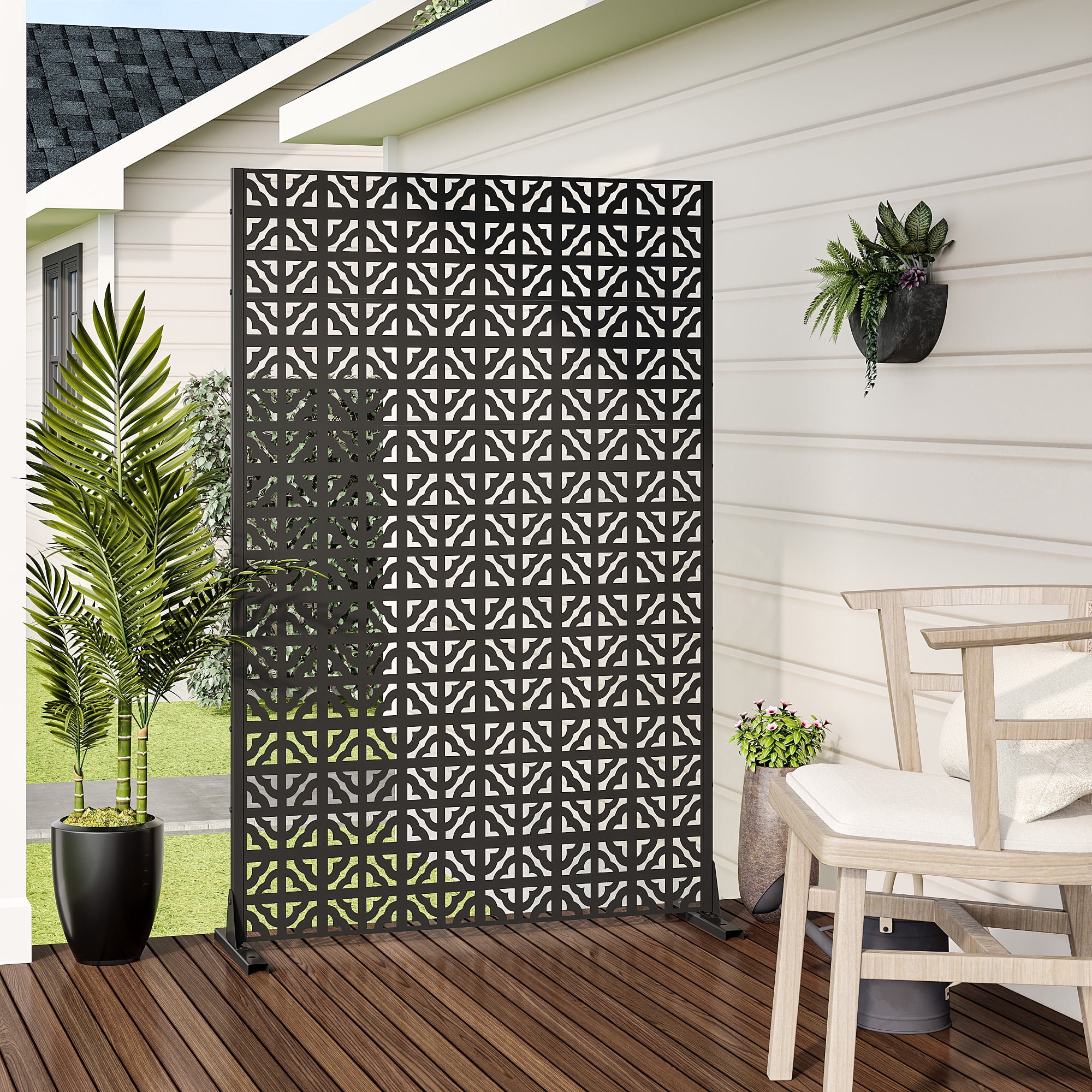 MAYEERTY 72x47 Black Outdoor Natural Privacy Panel Screen, 6 Piece Set Natural Folding Divider for Backyard and Garden