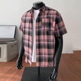 thumbnail image 4 of DPTALR Men's Plaid Short Sleeve Button Down Shirt,Casual Checkered Pocket Shirt,Pink,Big Men's,Tall Men's M,Young Men's Shirts, 4 of 5