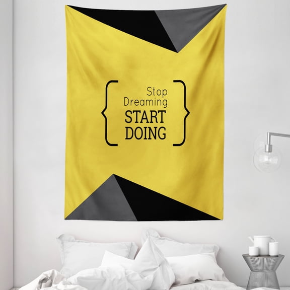 Black and Yellow Tapestry, Geometric Design with a Motivational and Wise Saying in Brackets, Wall Hanging for Bedroom Living Room Dorm Decor, 60W X 80L Inches, Black and Yellow, by Ambesonne