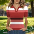 thumbnail image 5 of VBVC Women's Stripe Collared Shirt,Short Sleeve V-Neck Top For Women,Ladies Summer Stretchy Breathable Blouse,Hot Pink,S-2XL, 5 of 6