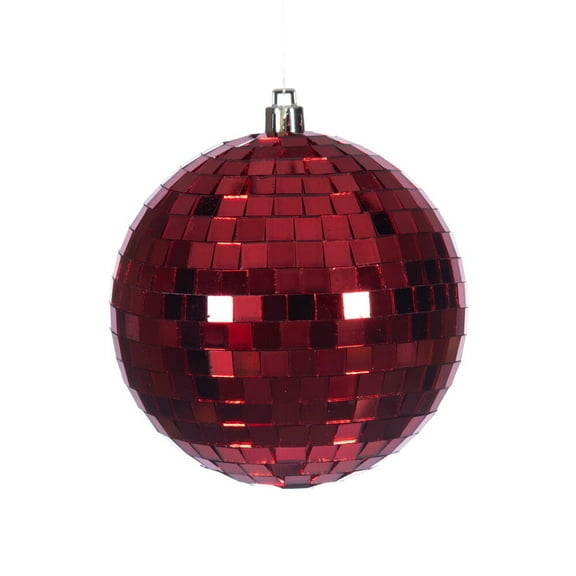 4" Red Mirror Ball Ornament 6/Bag