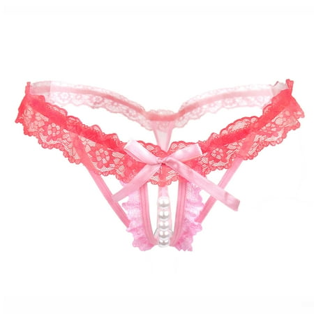 Women s Sexy Panties  Lace Thong  With Pearl Ball Hollow Sexy Transparent Stretch T Panties